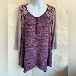 LOGO by Lori Goldstein Purple Lace Accent Top